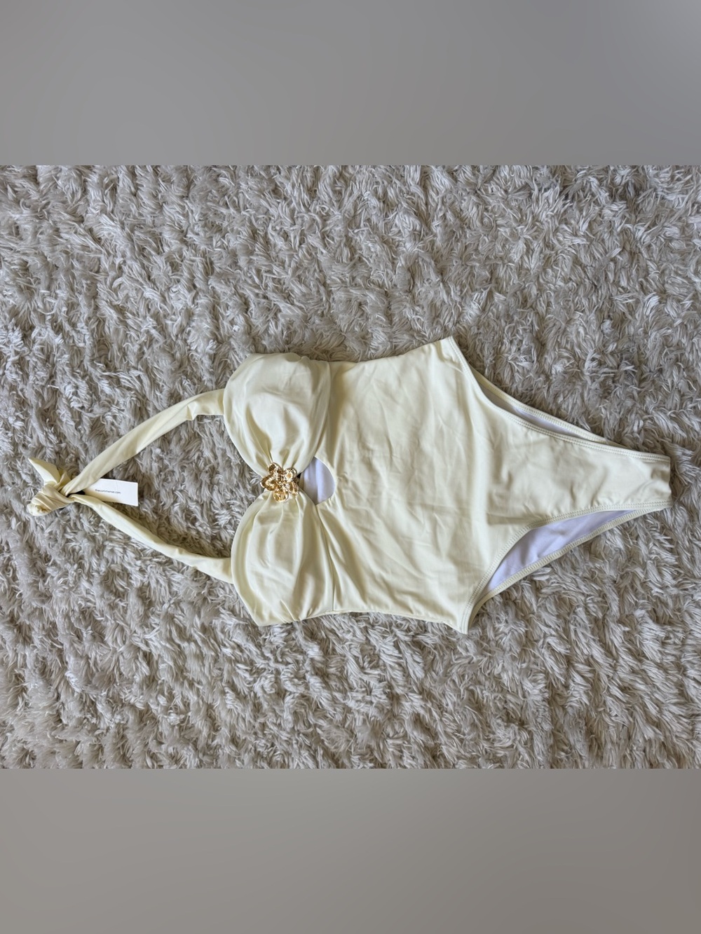 Commense Cream Halter One-Piece Swimsuit with Gold Accent